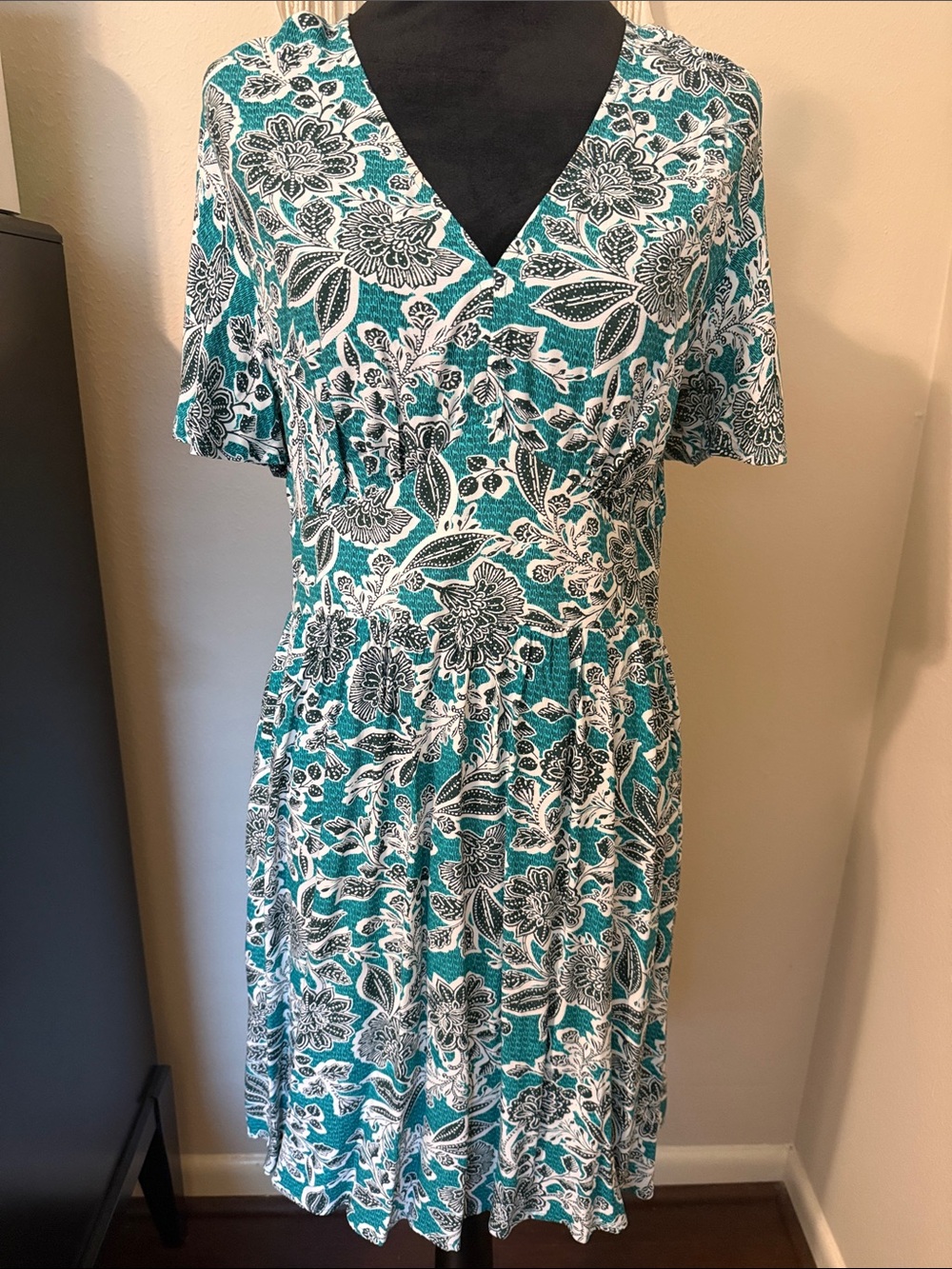 LOFT Teal Floral V-Neck Dress New